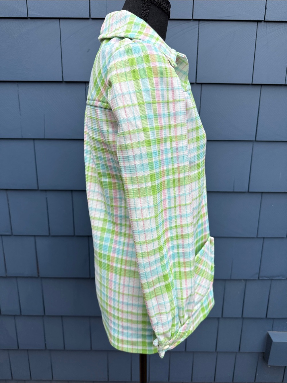 Vintage Pastel Plaid Top, shirt Coat in Green, Blue & Pink medium James Kenrob - Picture 5 of 10